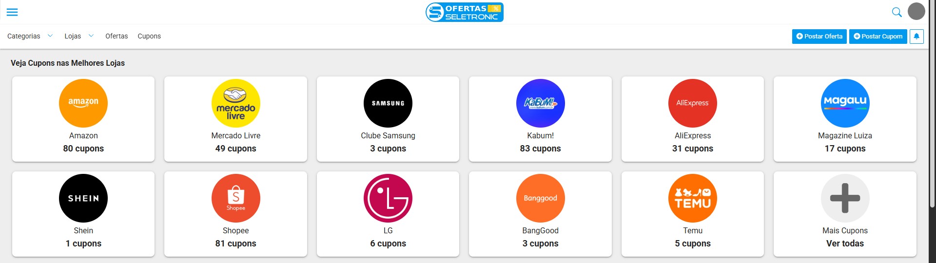cupons de desconto de varias lojas no site